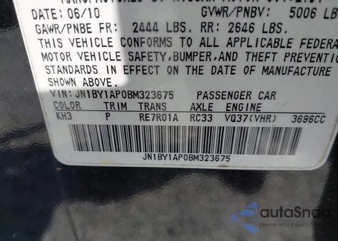 2011 Infiniti M37 z USA, uszkodzony, nr VIN JN1BY1AP0BM323675